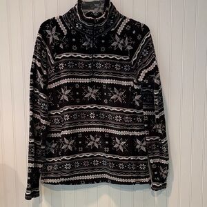 Women’s Eddie Bauer Quest 1/4 Zip Black and White Snowflake Print Fleece Sz M